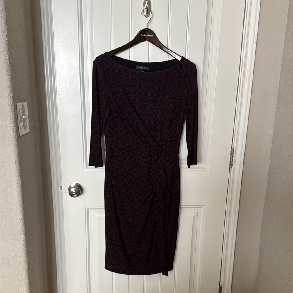 Lauren Ralph Lauren Black Sheath Dress 3/4 Sleeve Scoop Neck